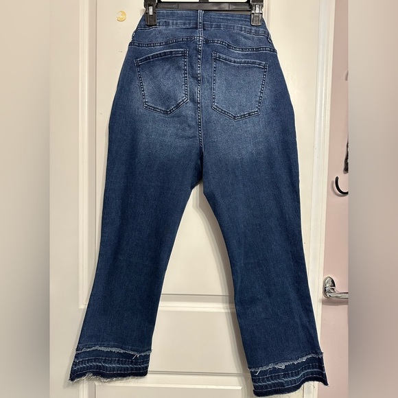 BloomChic Bootcut Stretchy High Rise Dark Wash Fringe Detail Jeans - Picture 3 of 4